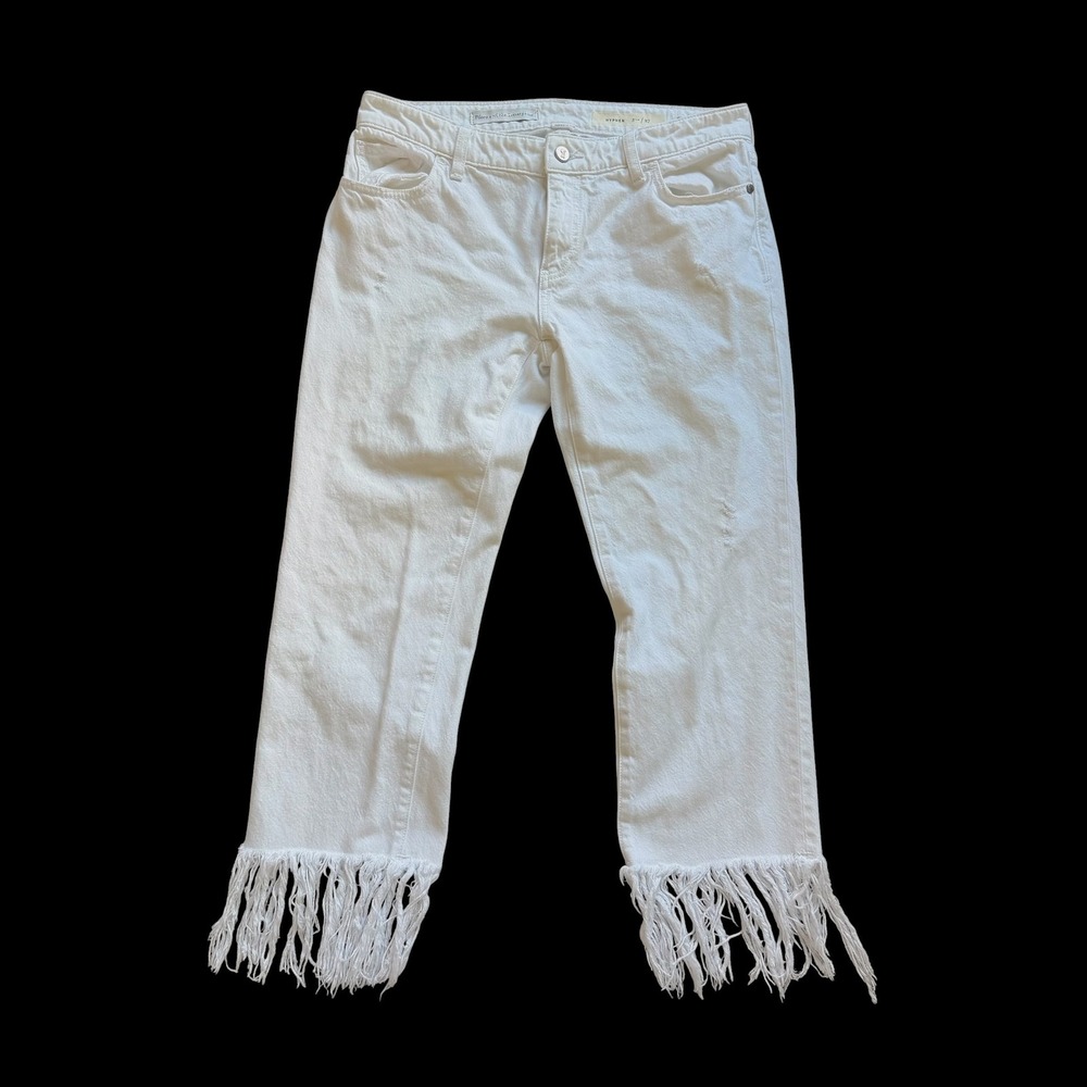 Pilcro and the Letterpress Hyphen White Fringe Hem Straight Leg Jeans 27